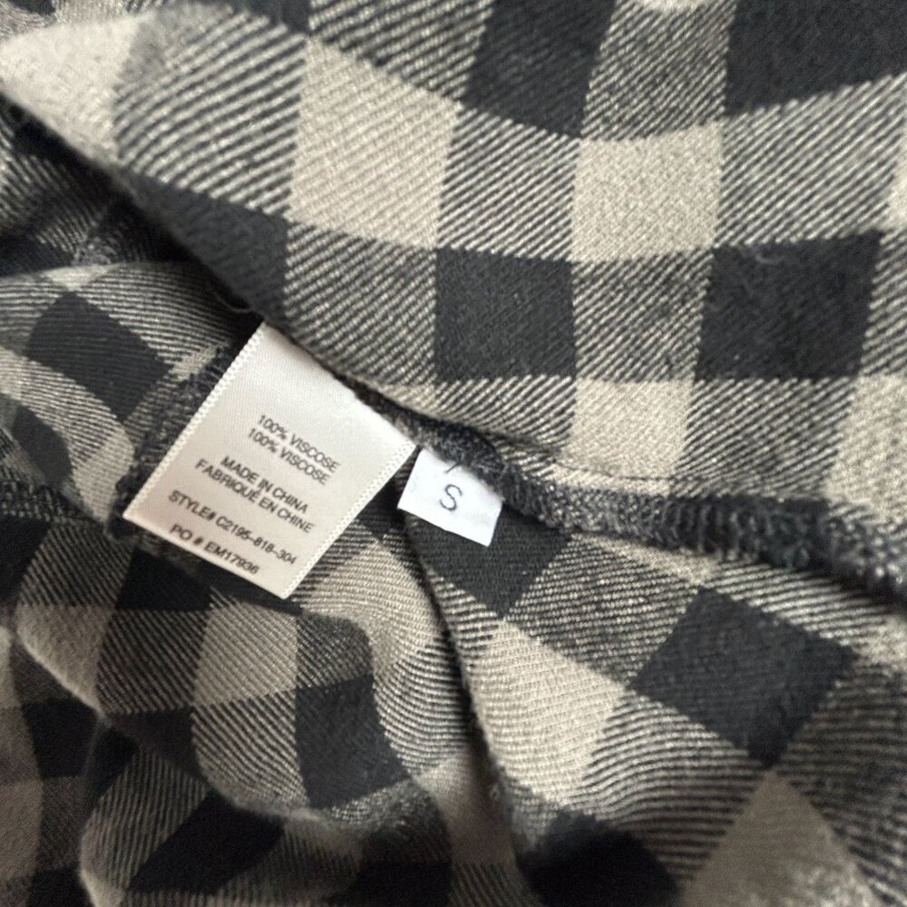 Cloth & Stone Womens Gray Black Checkered Fringe Trim Button Down Shirt Small - Picture 4 of 8